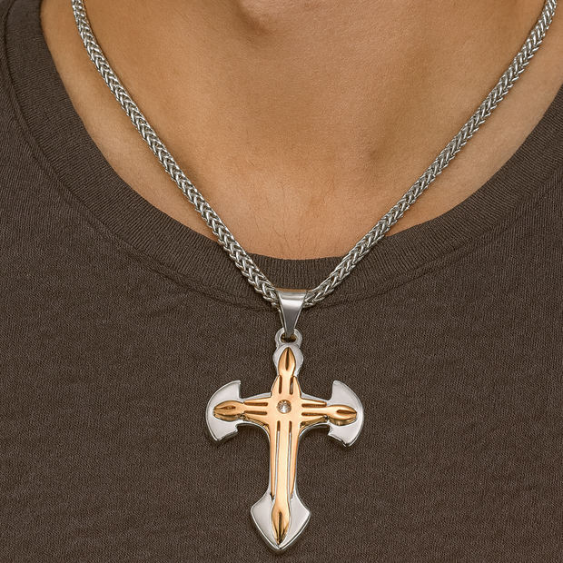 Stainless Steel Cross Pendant Long Necklace
