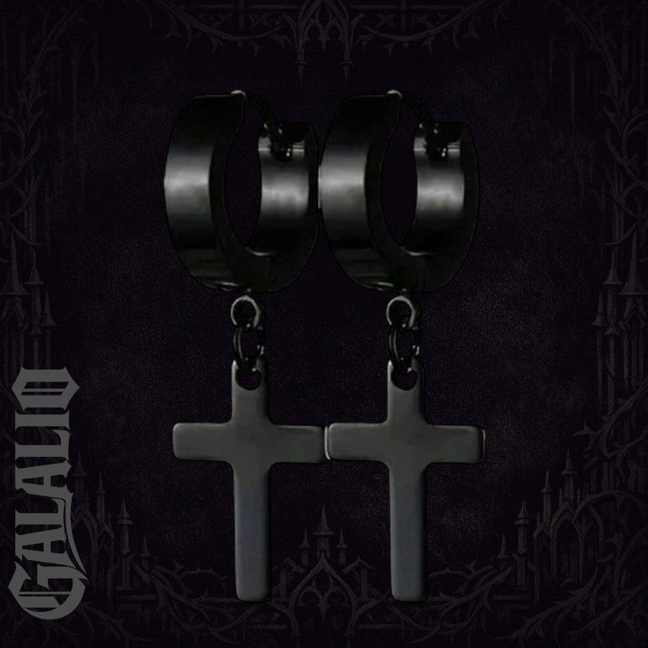 1Pair Men Stainless Steel Cross Design Hoop Earrings