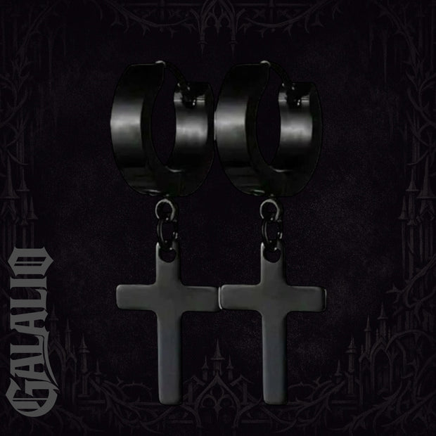 1Pair Men Stainless Steel Cross Design Hoop Earrings