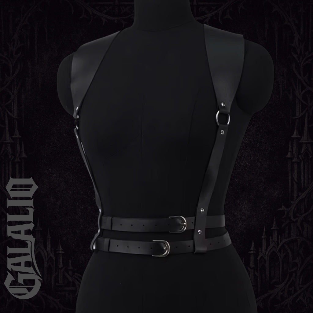 Women Black Gothic PU Leather Chest Harness