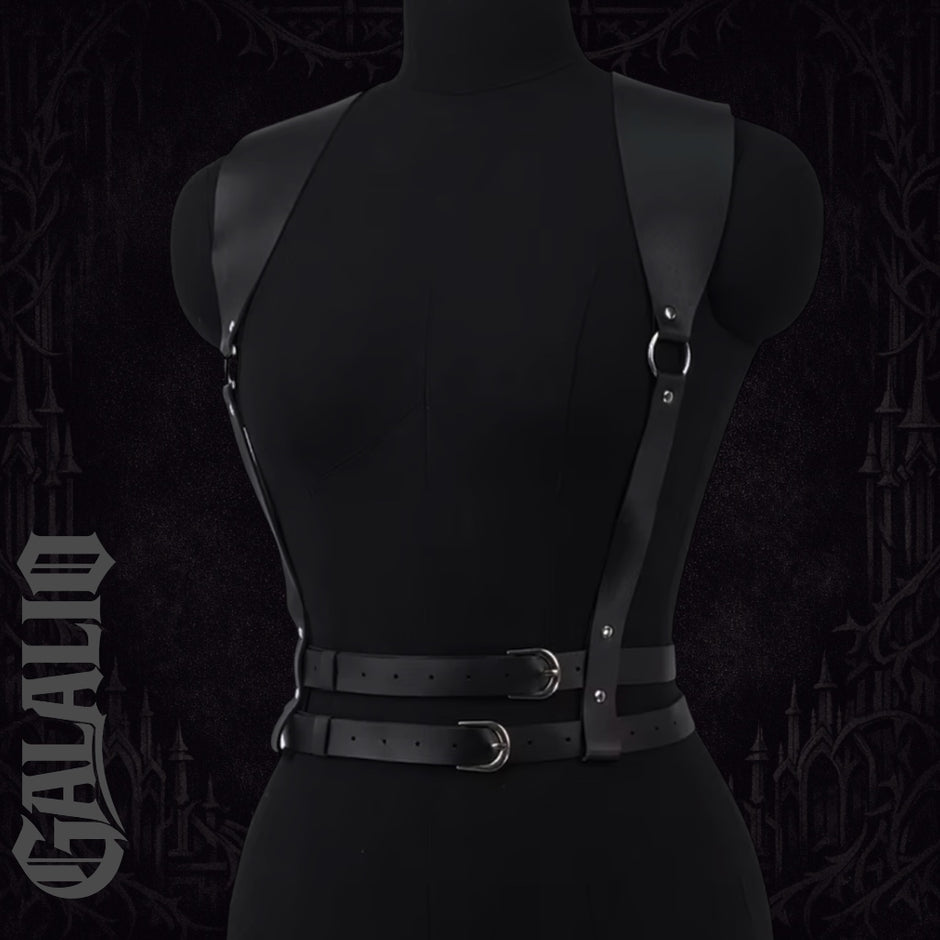 Women Black Gothic PU Leather Chest Harness