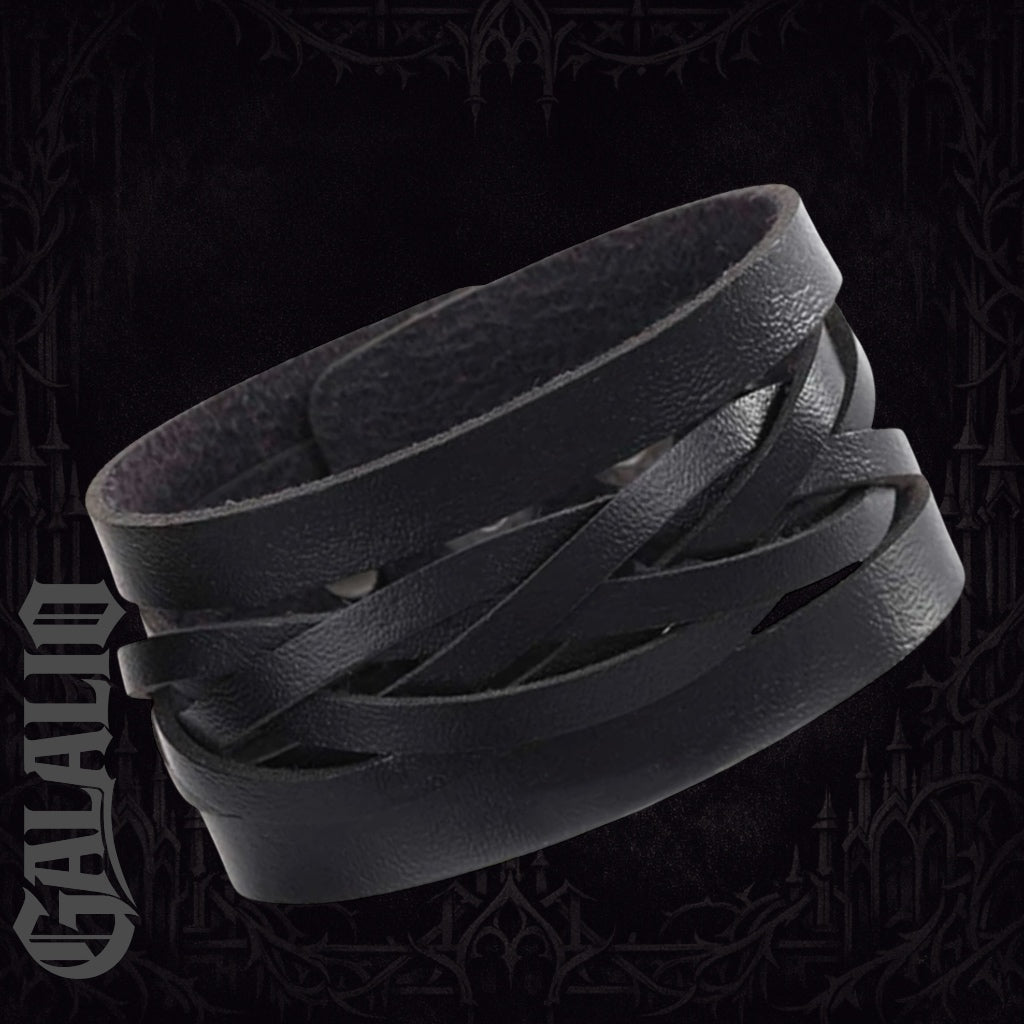 Men Black Leather Wide Bracelet