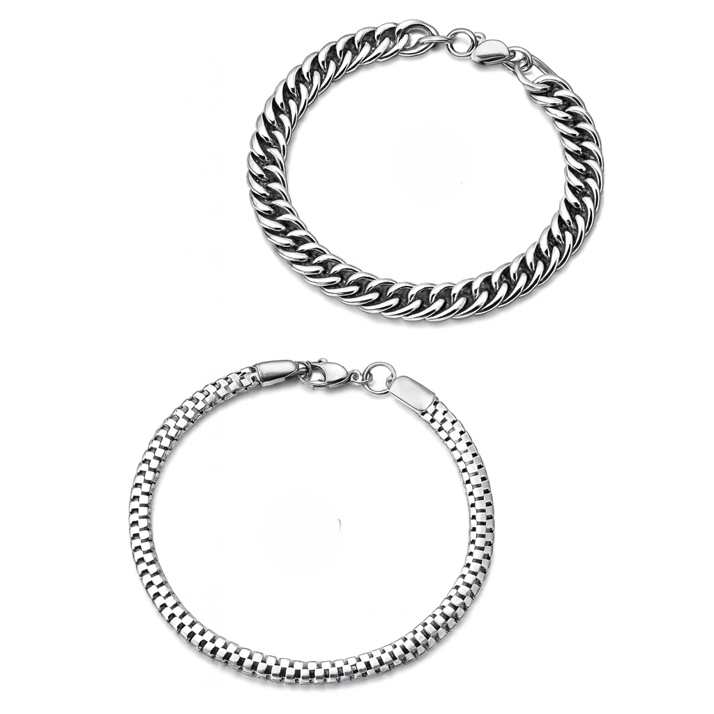 2Pcs Stainless Steel Men Bracelet