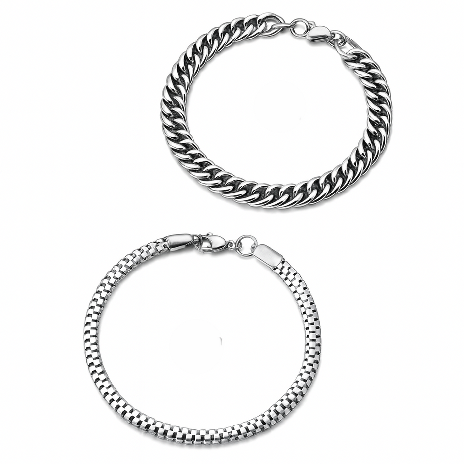 2Pcs Stainless Steel Men Bracelet