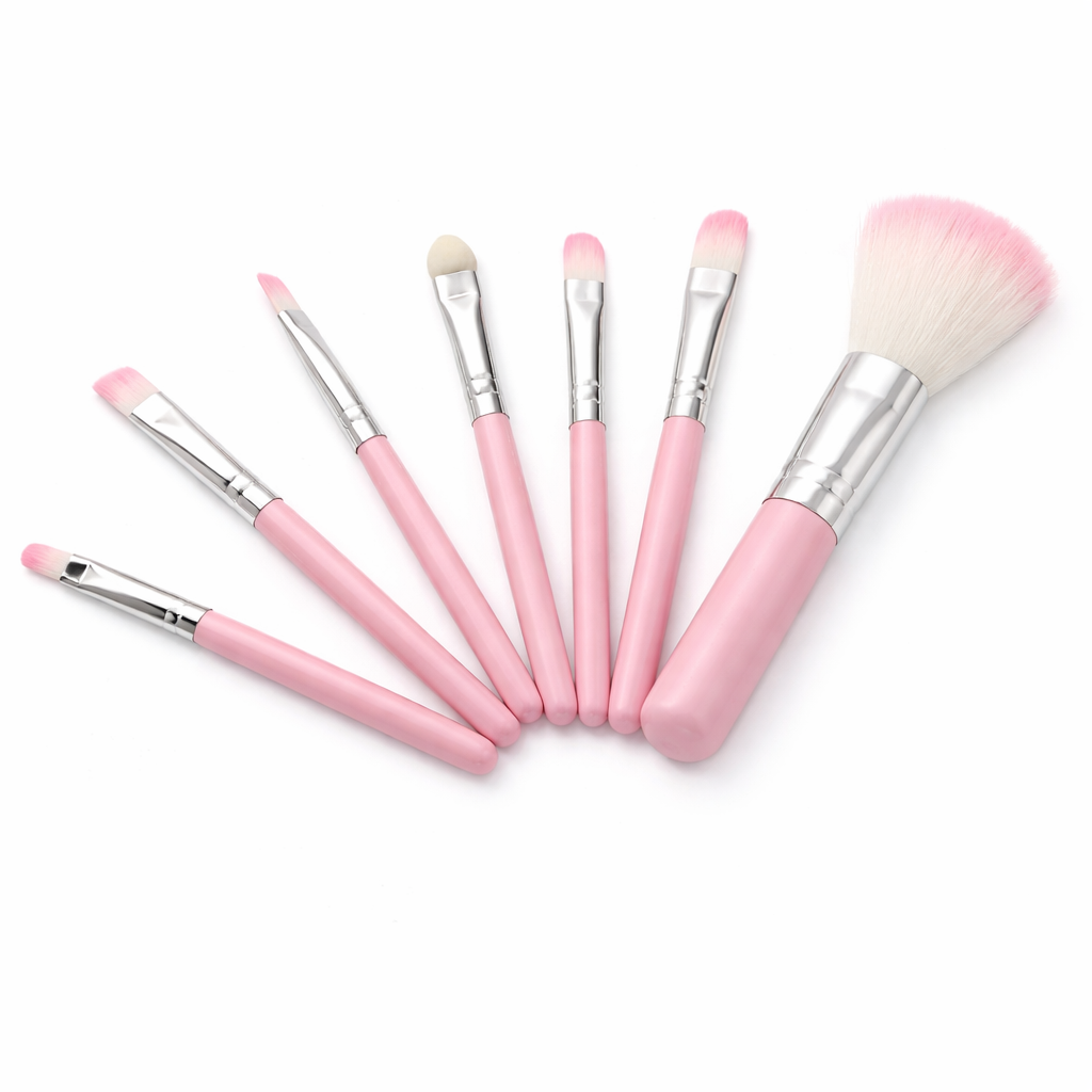 7 Pcs Professional Wood Pink Makeup Brushes Kit