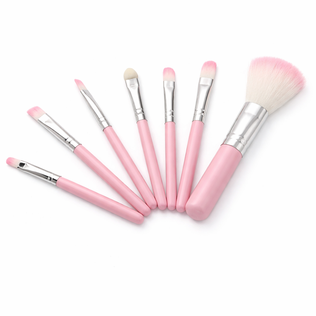 7 Pcs Professional Wood Pink Makeup Brushes Kit
