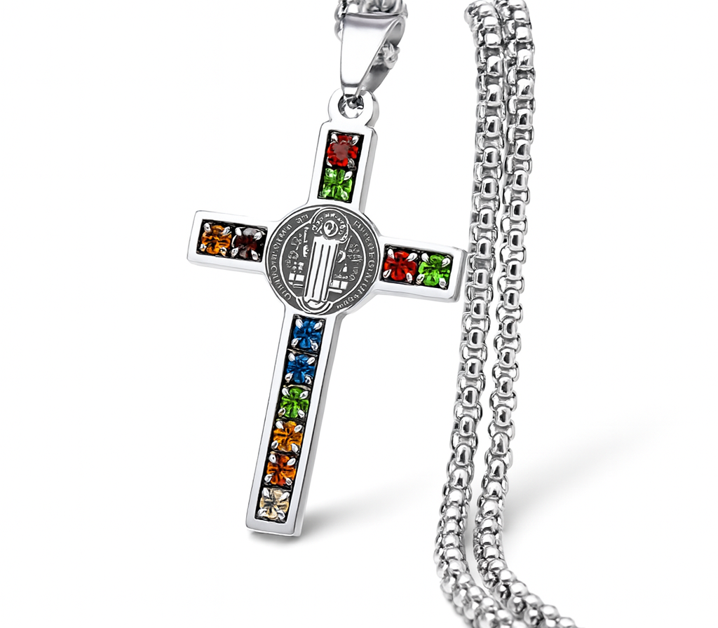 Stainless Steel Crystal Cross Pendant Necklace