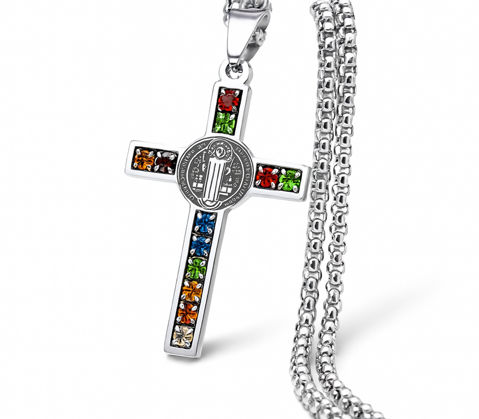 Stainless Steel Crystal Cross Pendant Necklace