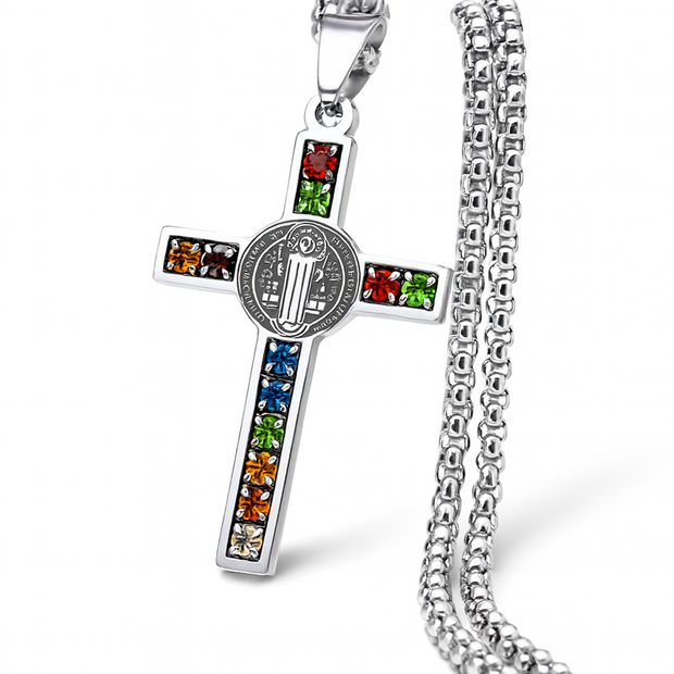 Stainless Steel Crystal Cross Pendant Necklace
