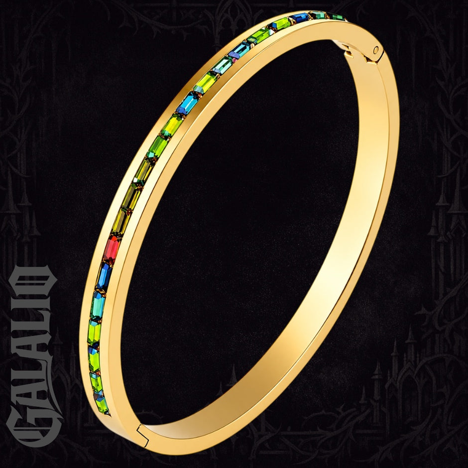 Women Colorful Crystal Row Bangle Stainless Bracelet