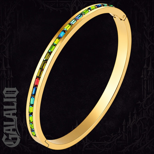 Women Colorful Crystal Row Bangle Stainless Bracelet