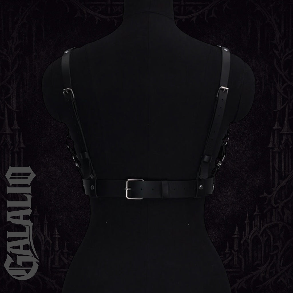 Women Gothic Punk Black PU Leather Grid Chest Harness