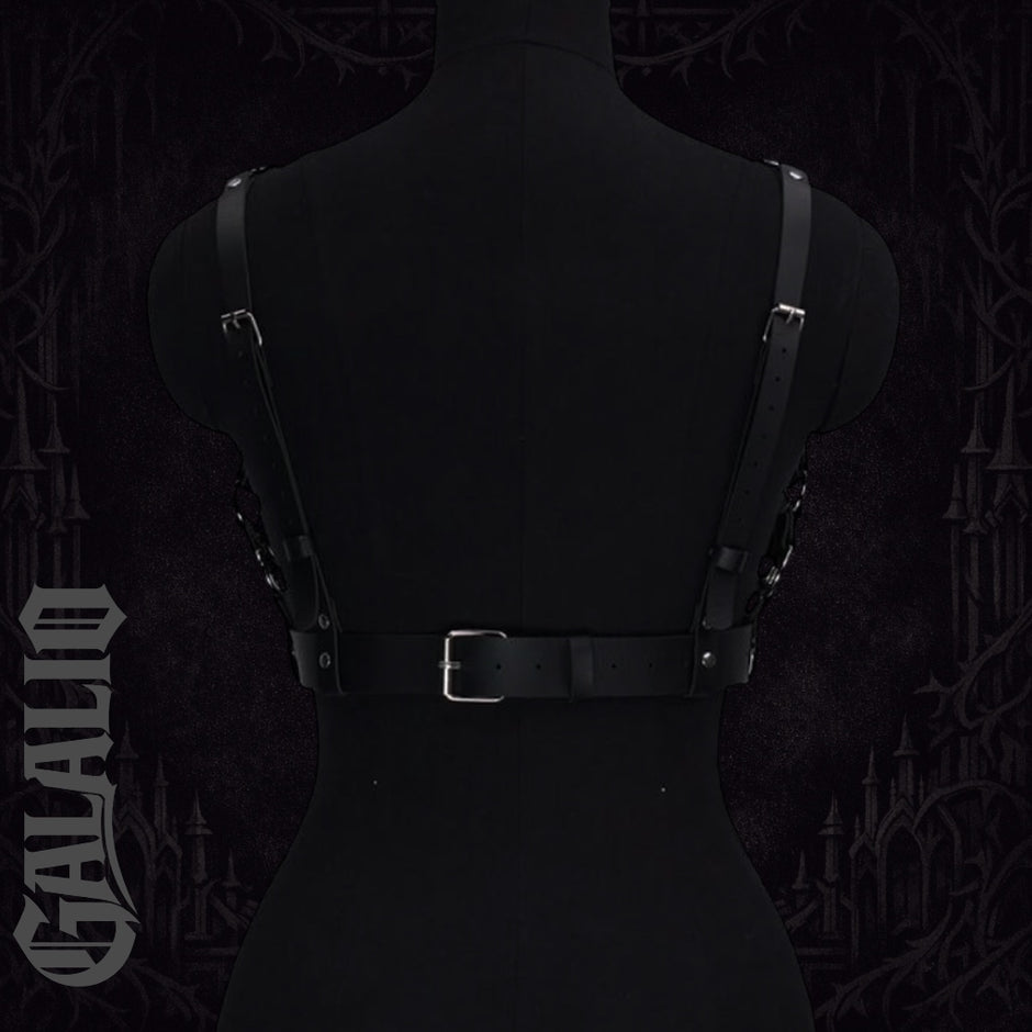 Women Gothic Punk Black PU Leather Grid Chest Harness