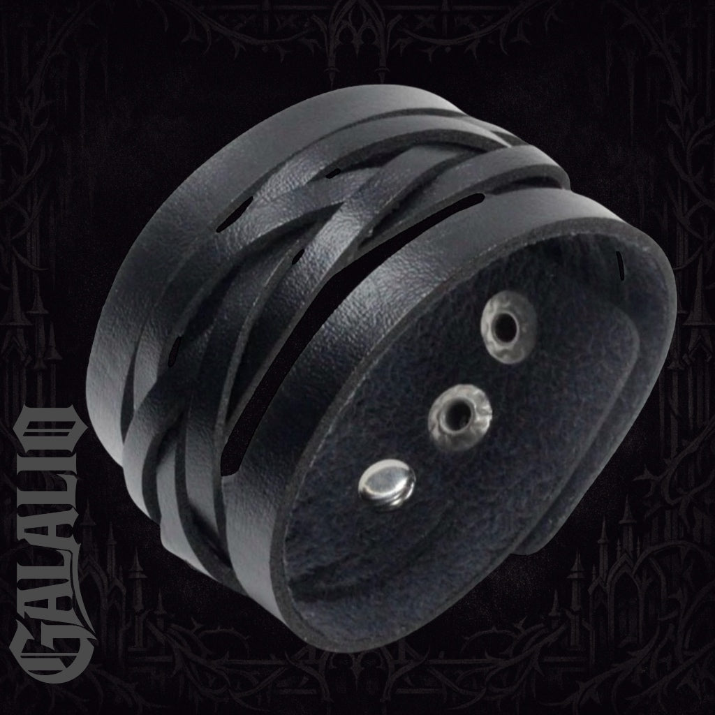 Men Black Leather Wide Bracelet