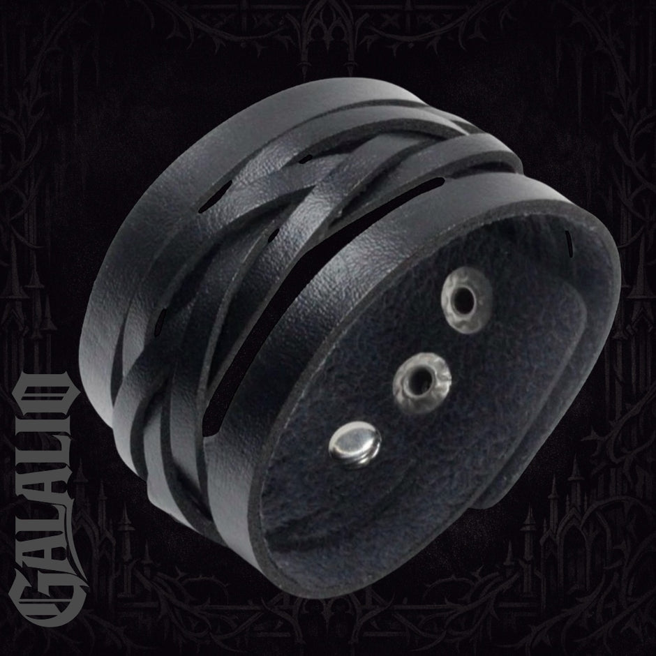 Men Black Leather Wide Bracelet