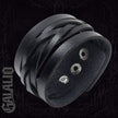 Men Black Leather Wide Bracelet