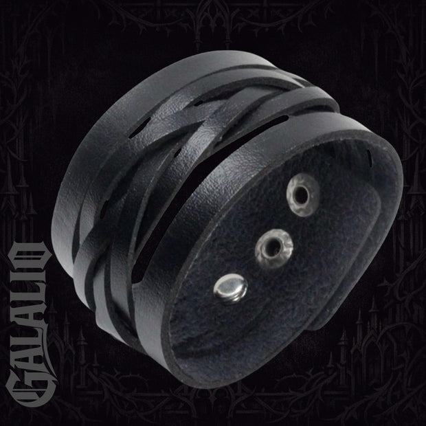 Men Black Leather Wide Bracelet