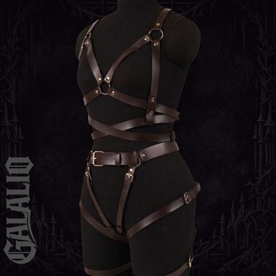 Women PU Leather Full Body Steampunk Removable Cuffs Harness
