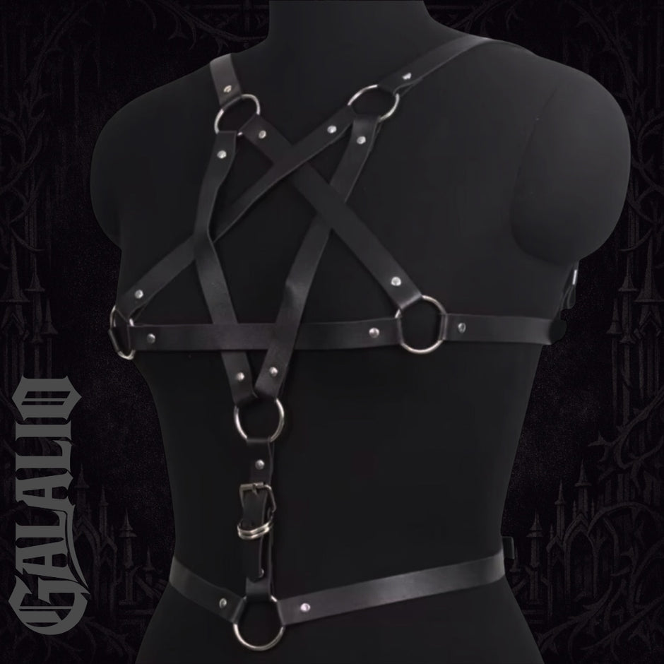 Women Goth Harness Pu Leather Studded Decor Harness Adjustable Harness