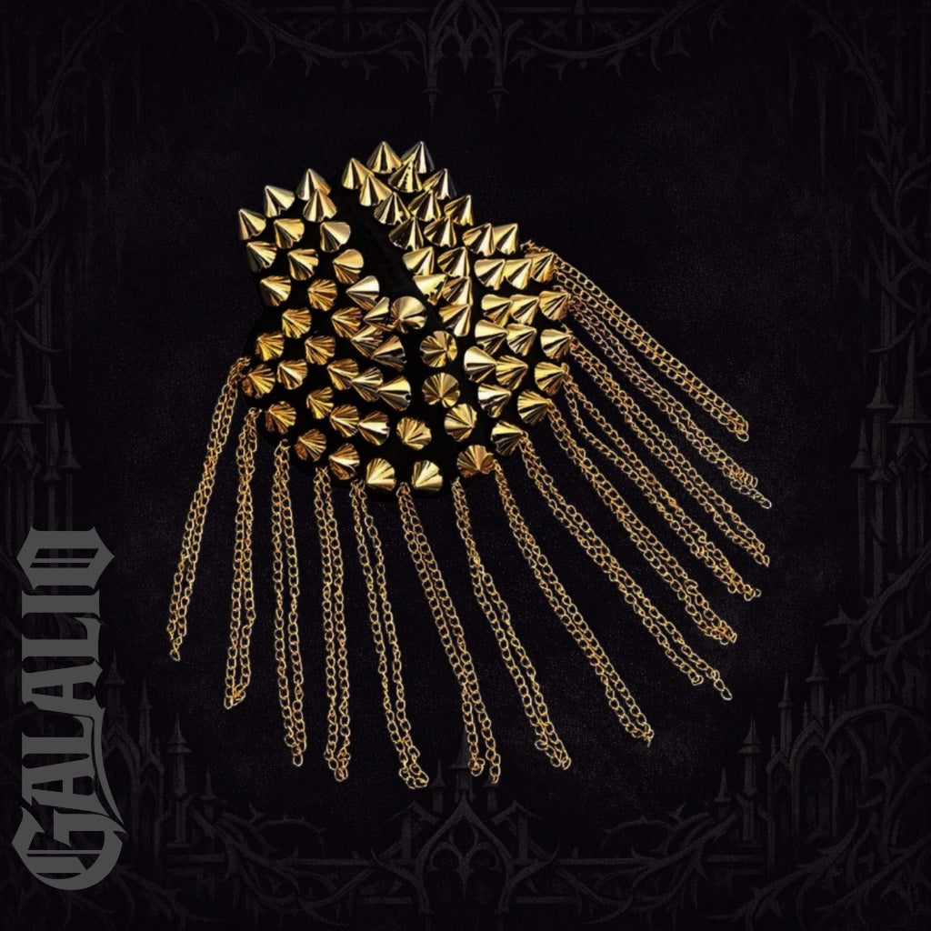 Women Chain Tassel Rivet Shoulder Pad Brooch Punk Tassel Metal Epaulet-GL
