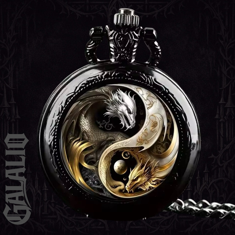 Retro Golden And Silvery Double Dragon Quartz Pocket Watch