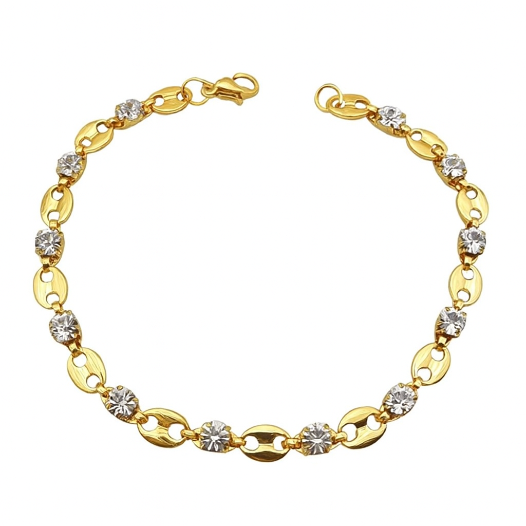 Women Stainless Steel Coffee Bean Shaped Inlaid Bracelet