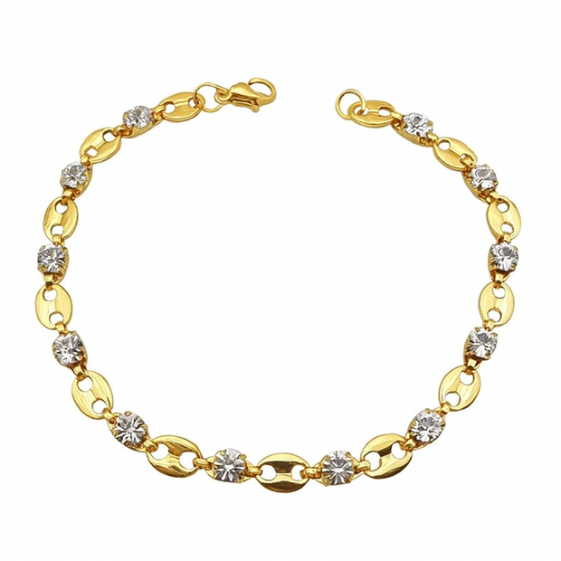 Women Stainless Steel Coffee Bean Shaped Inlaid Bracelet