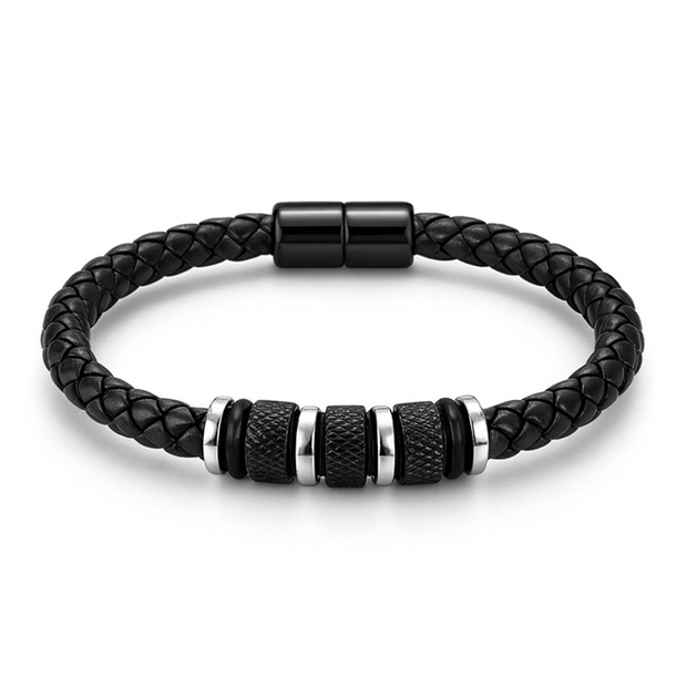 Men Braided Leather Stainless Steel Bracelet