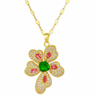 Women Rhinestone Stainless Steel Flower Pendant Necklace