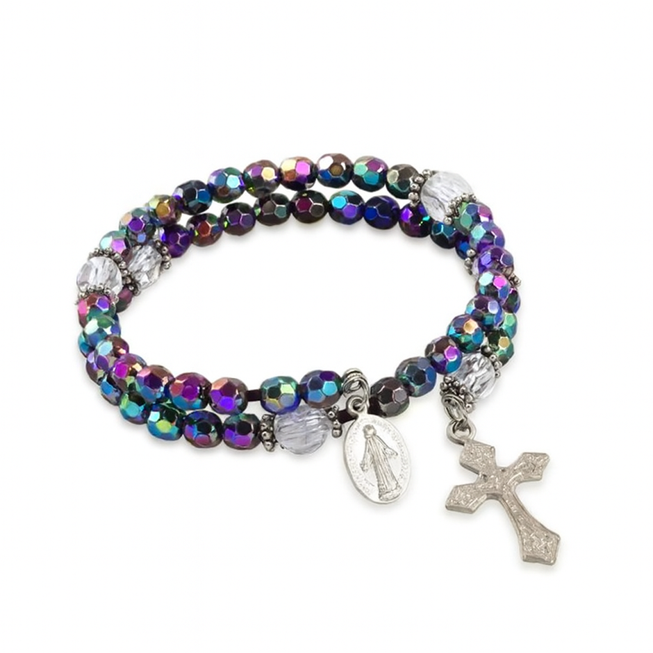 6mm Acrylic Beads Cross Pendant Bracelet