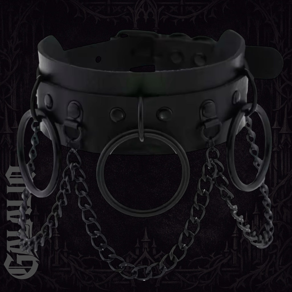 Black Gothic Punk Goth Chain Collar Dark Fashion Leather Choker Necklace