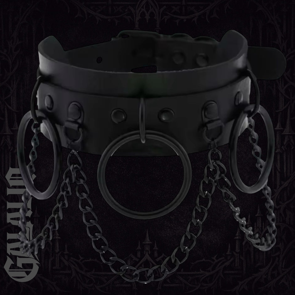 Black Gothic Punk Goth Chain Collar Dark Fashion Leather Choker Necklace