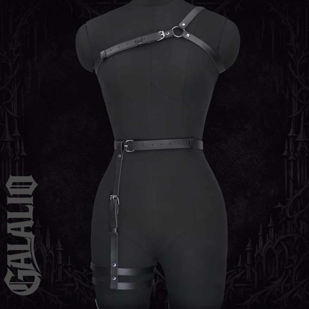 Women Gothic Punk Style PU Leather Body Restraint Set