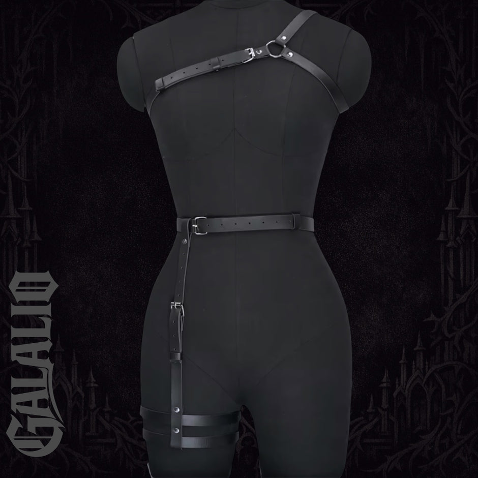 Women Gothic Punk Style PU Leather Body Restraint Set