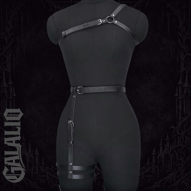 Women Gothic Punk Style PU Leather Body Restraint Set
