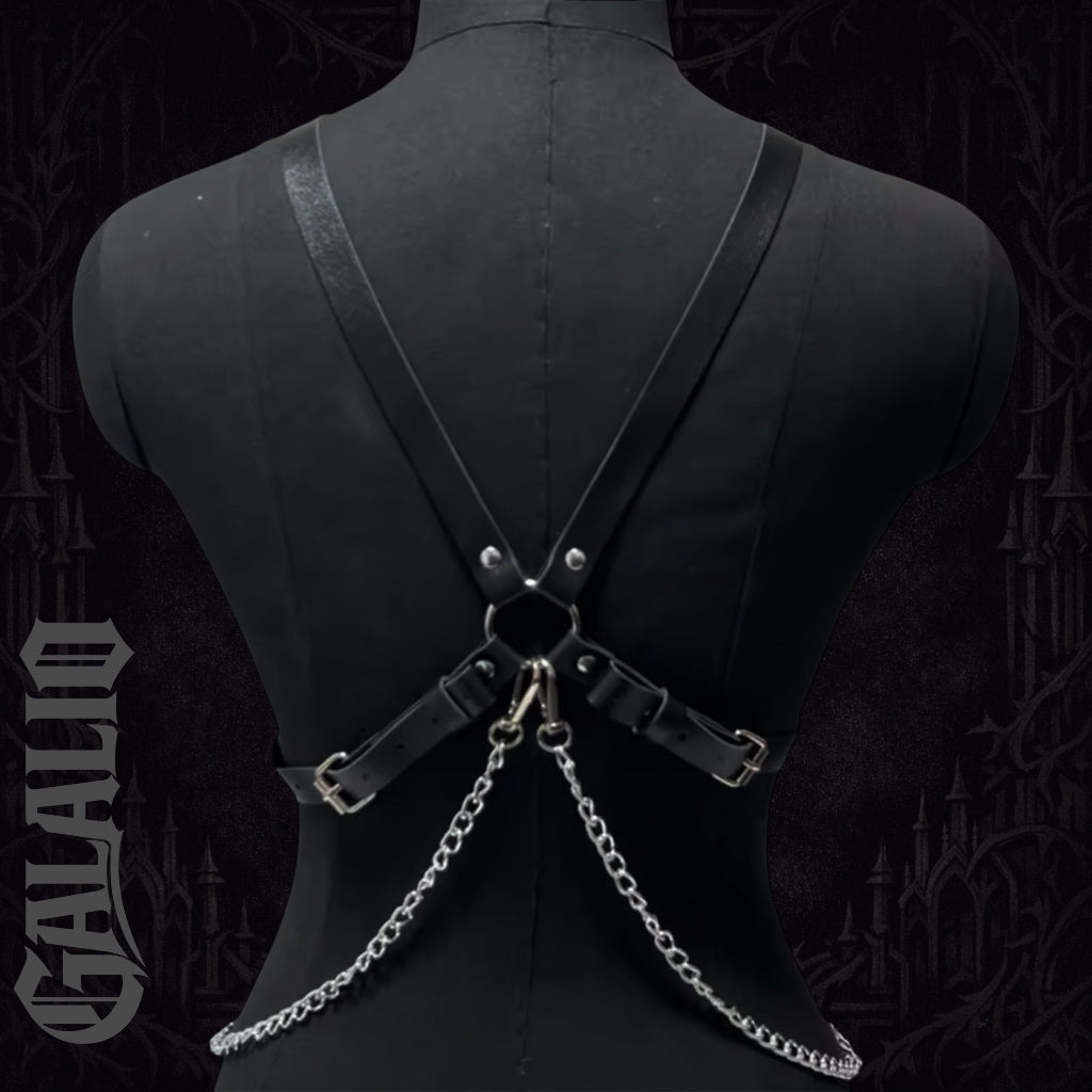 Punk Style Women PU Leather with Chains Adjustable Harness