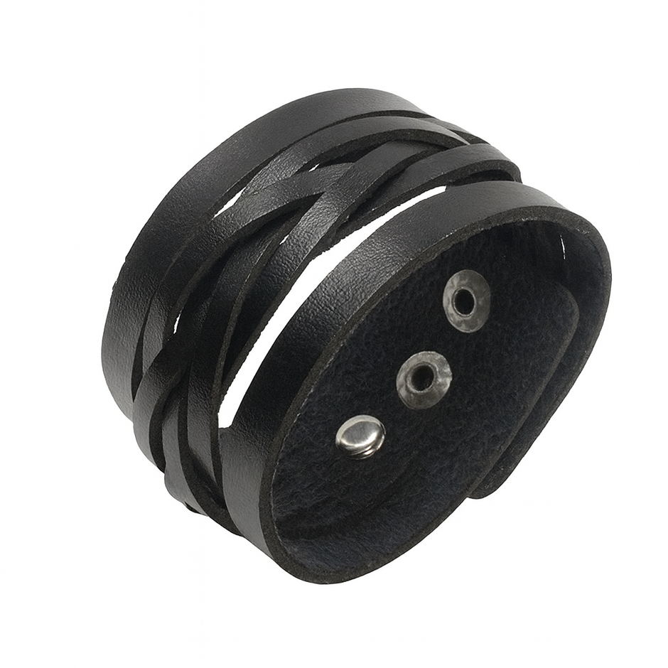 Men Black Leather Wide Bracelet