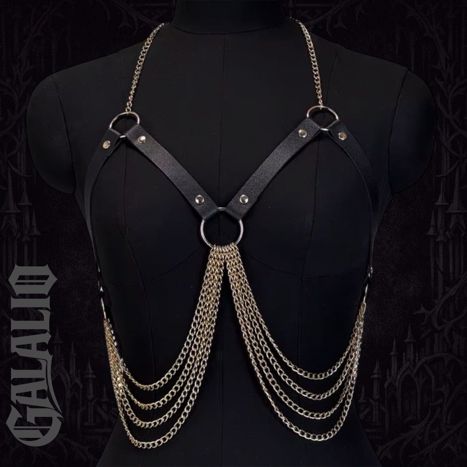 Women Goth PU Leather Chains Fashion Chest Harness