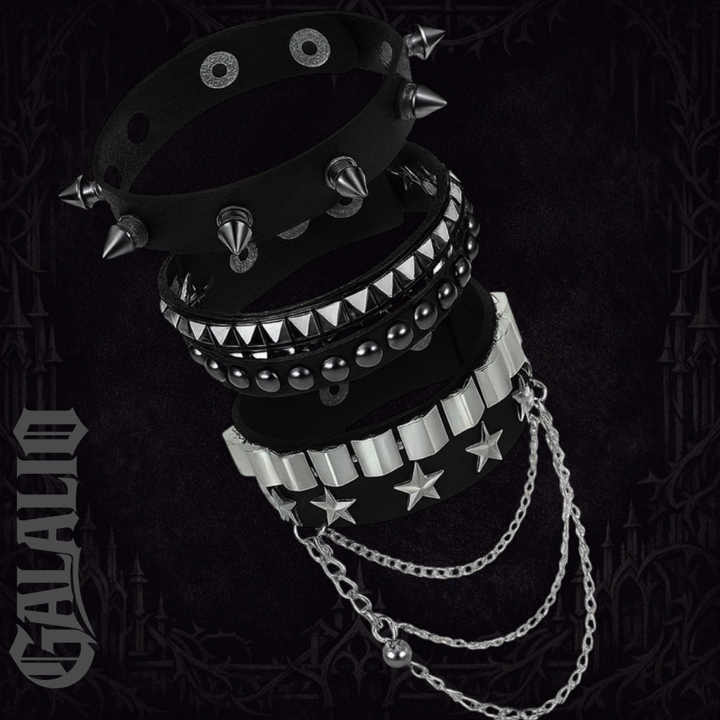 Unisex Punk Leather Cuff Goth Bracelet
