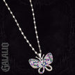 Women Stainless Steel Asymmetrical Zirconia Butterfly Necklace