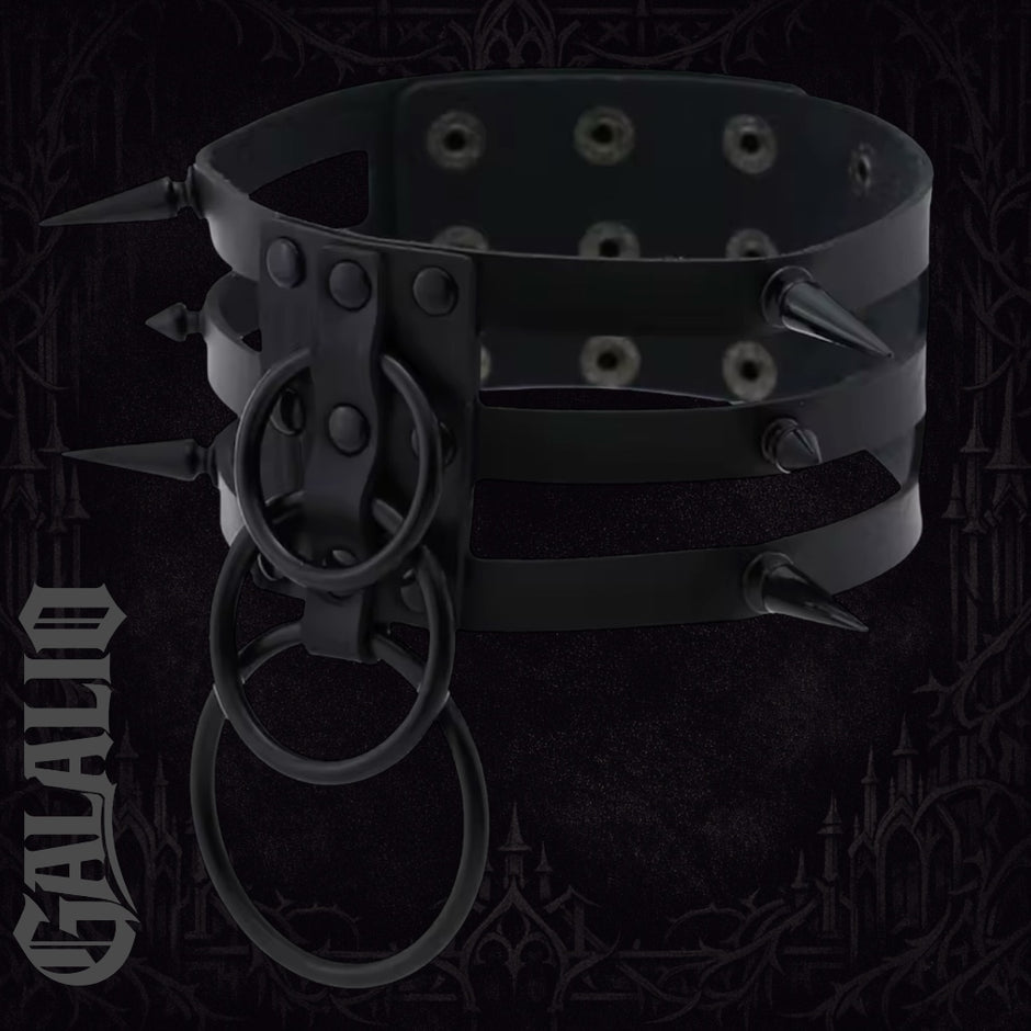 Women Fashion Black Rivet Leather Bondage Spike Goth Choker Necklace