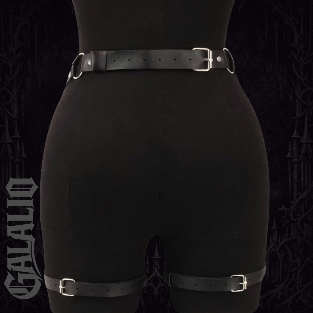Women Black Gothic Bondage Waist Belt Leg Strap Harness