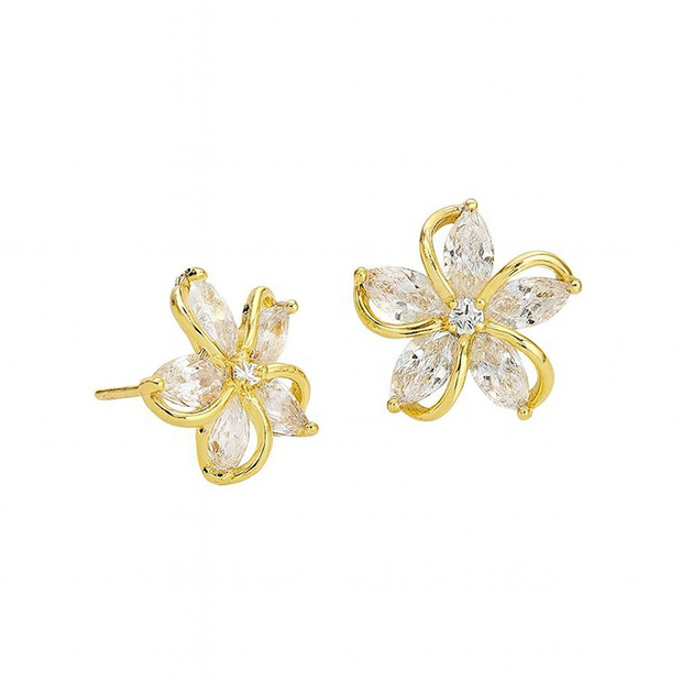 Women Cute Clear Zirconia Flower Stud Earring