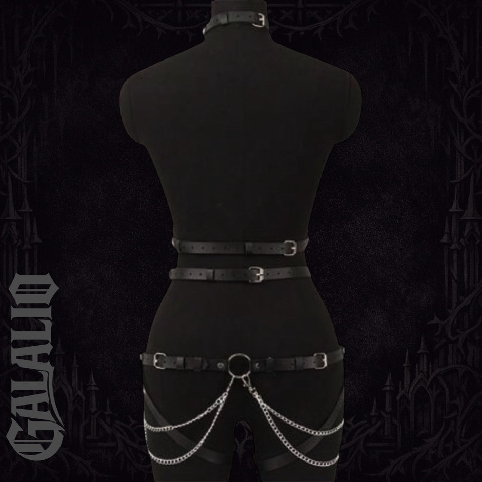 Women Adjustable Faux Leather Body Lingerie Set Harness
