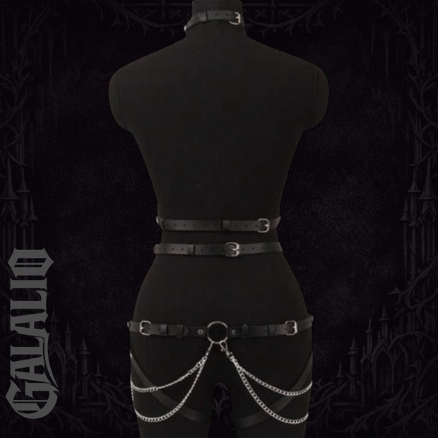 Women Adjustable Faux Leather Body Lingerie Set Harness