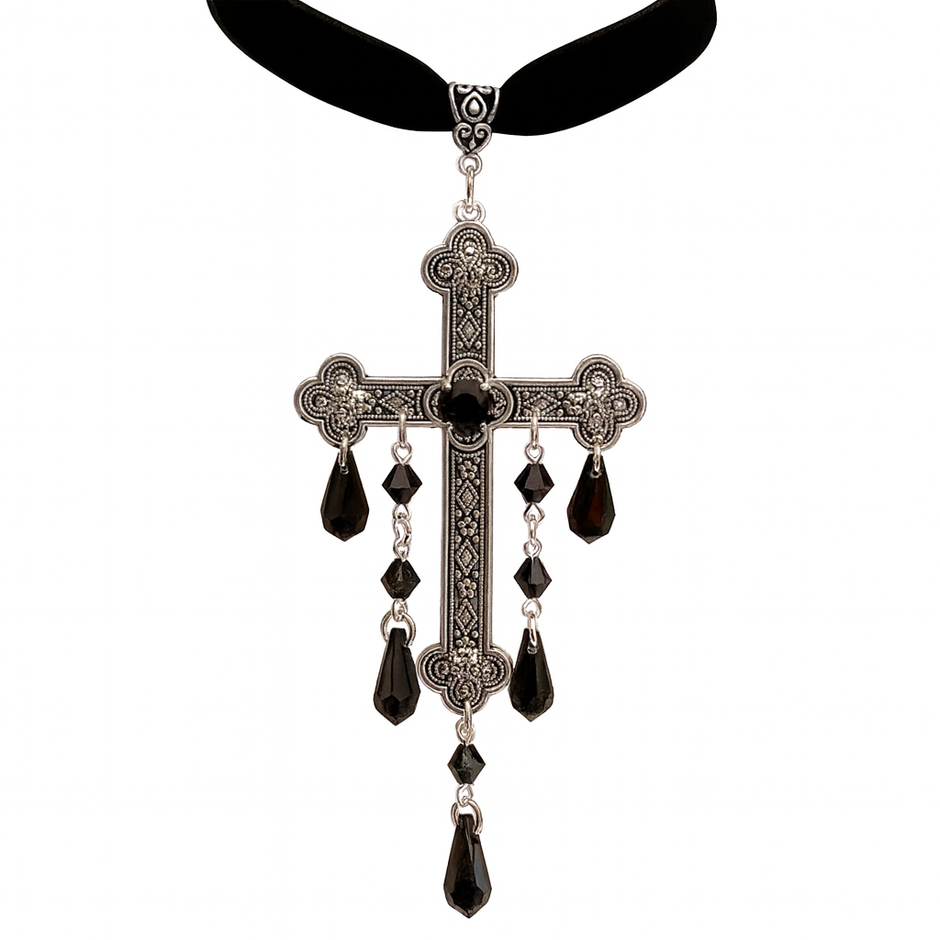 Women Gothic Large Cross Choker Necklace