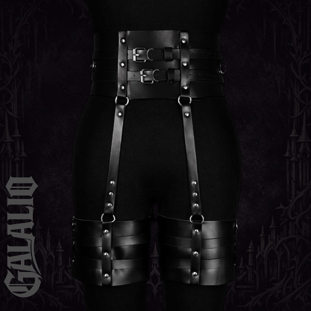 Women Dark and Mysterious PU Leather Metal Rings Harness