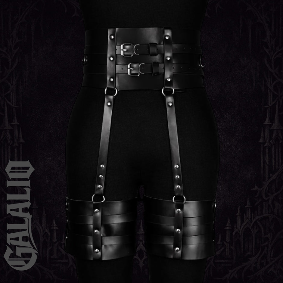 Women Dark and Mysterious PU Leather Metal Rings Harness