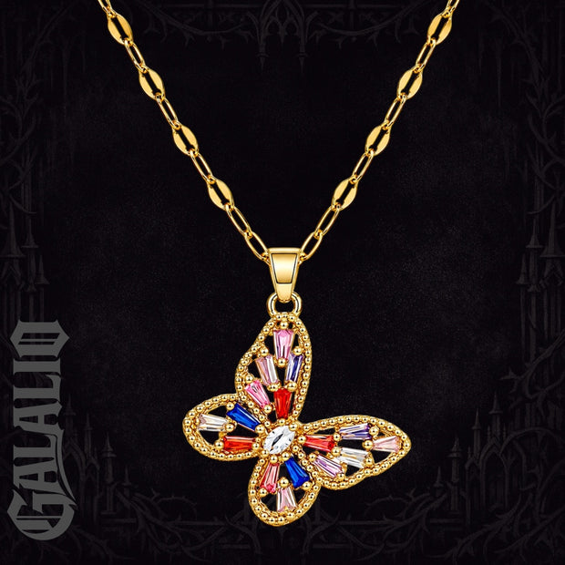 Women Zirconia Butterfly Stainless Steel Necklace