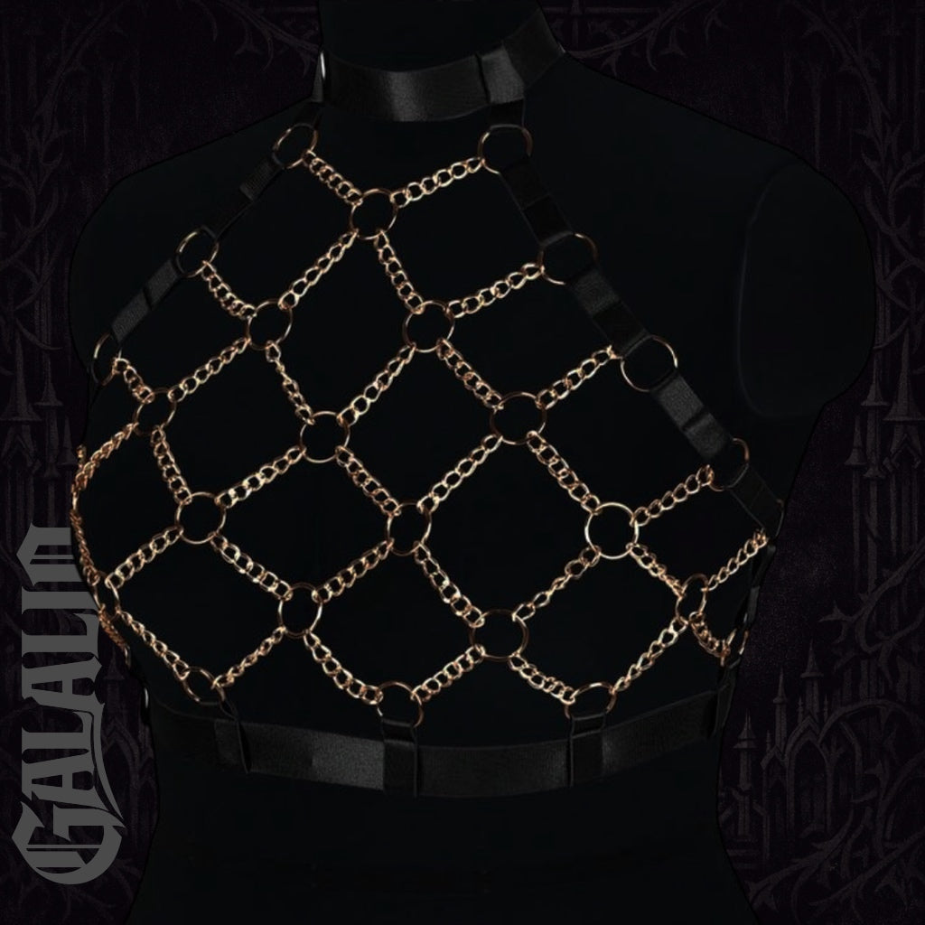 Women Gothic Body Lingerie Gold Garter Belt Harness